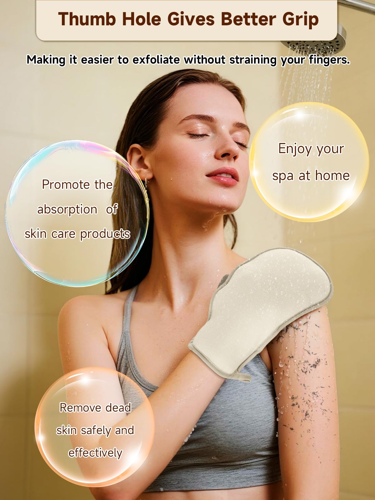 Aswdbbn Exfoliating Glove (Original) Machine Washable Newly Upgraded With Thumb Holes Korean Body Scrubber 100% Vegan Viscose Exfoliating Mitt for Dead Skin Removal, Keratosis Pilaris & Self-Tan Prep