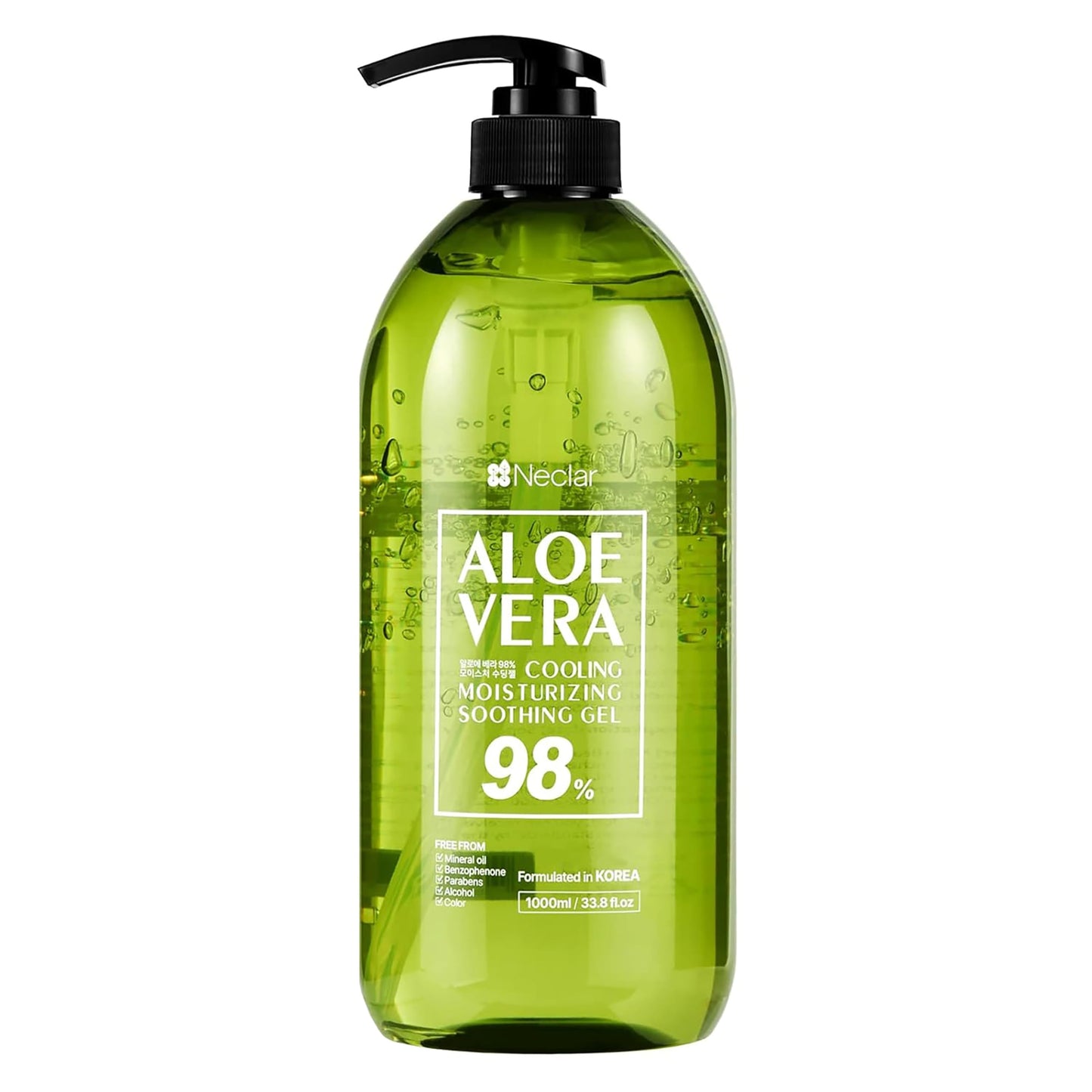 Neclar 98% Aloe Vera Gel for Sunburn Relief - 33.8oz / 1000ml - From 100% Pure Aloe Vera - For Face, Skin and Hair - After Sun Care lotion - Sun Burn Moisturizer Cream (33.8 Fl oz)