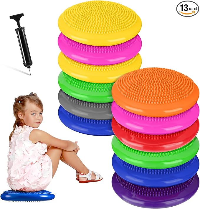 Amylove 13 Pcs Wiggle Seat Inflated Wobble Cushion for Sensory Kid 13 Inch Balance Disc Kids Flexible Seating Exercise Sensory Pad Chair Cushion for Classroom Office School