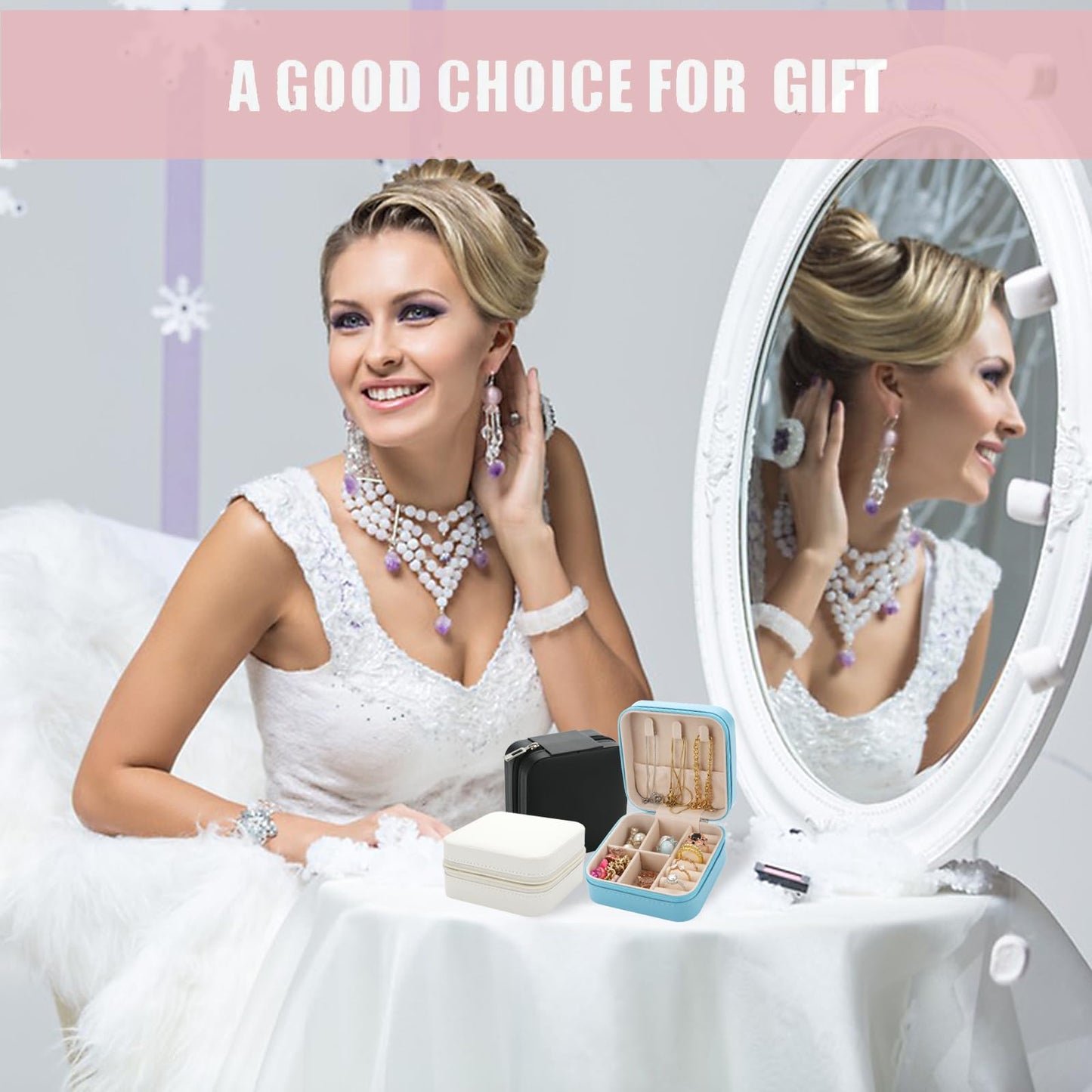 Ciulaiy Bridesmaid Proposal Gifts Travel Jewelry Case Jewelry Travel Organizer Small Bachelorette party Jewelry Box Bridesmaid Gift Boxes Mini Storage Organizer Storage Box (8, White&Sage Green)