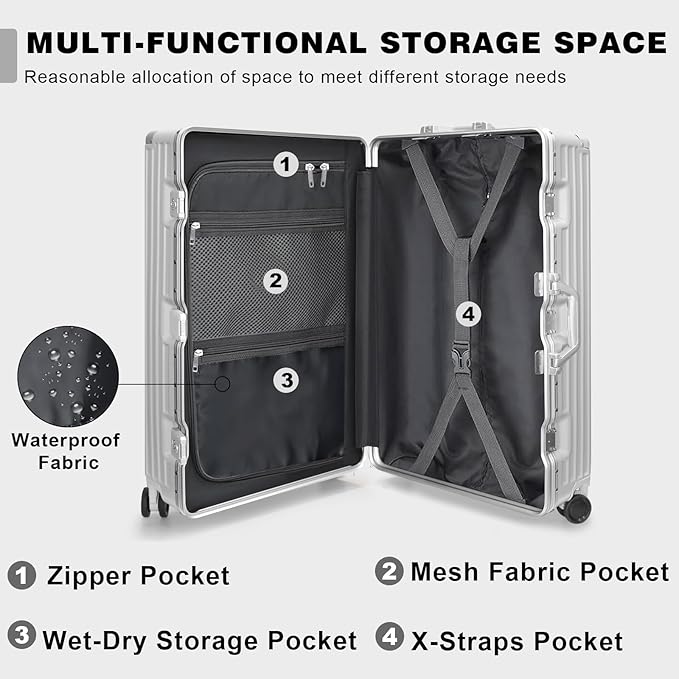 AnyZip Luggage Sets 2 Piece Aluminum Frame Carry On and Checked Suitcase PC ABS Hard Shell TSA Lock No Zipper(Silver, 20/28)