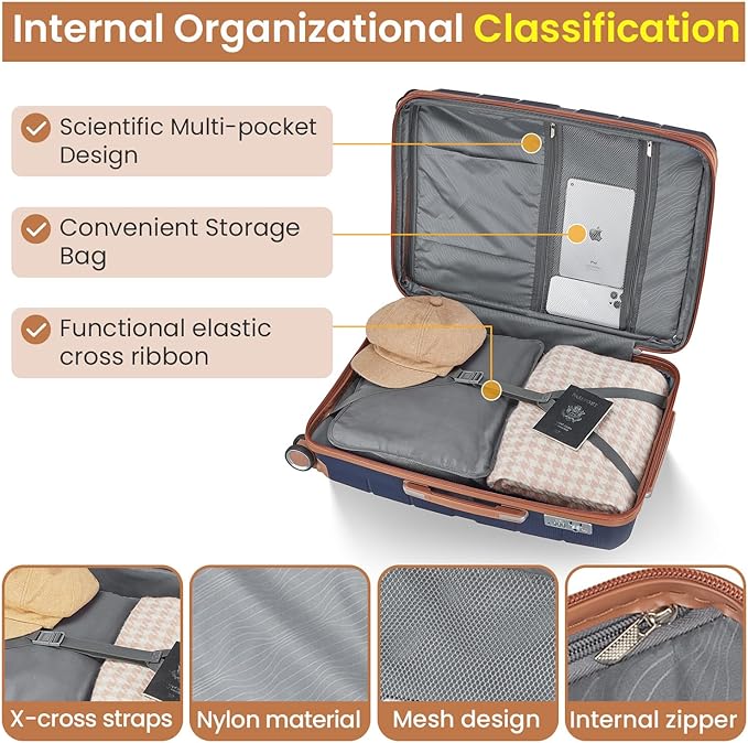 4-Piece Luggage Set with Double Spinner Wheels, Expandable Hardside Suitcases with TSA Lock (14/20/24/28), Durable PP Material Hardshell Travel Luggage for Men and Women (Blue)