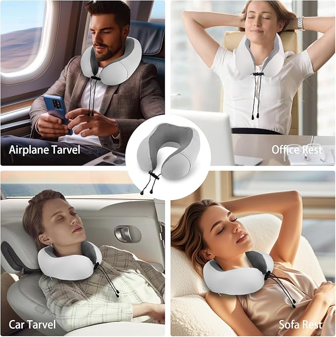 HydroAurum Travel Pillow 100% Pure Memory Foam Neck Pillow for Traveling – Ergonomic Neck Support Pillow for Airplane, Soft & Breathable Cover, Washable & Portable with Travel Bag