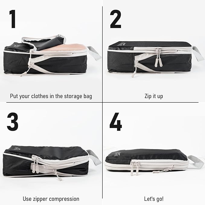 4-Piece Packing Cube Set - Lightweight Luggage Organizers for Travel, Vacation and Suitcases - Durable Accessories with Compression