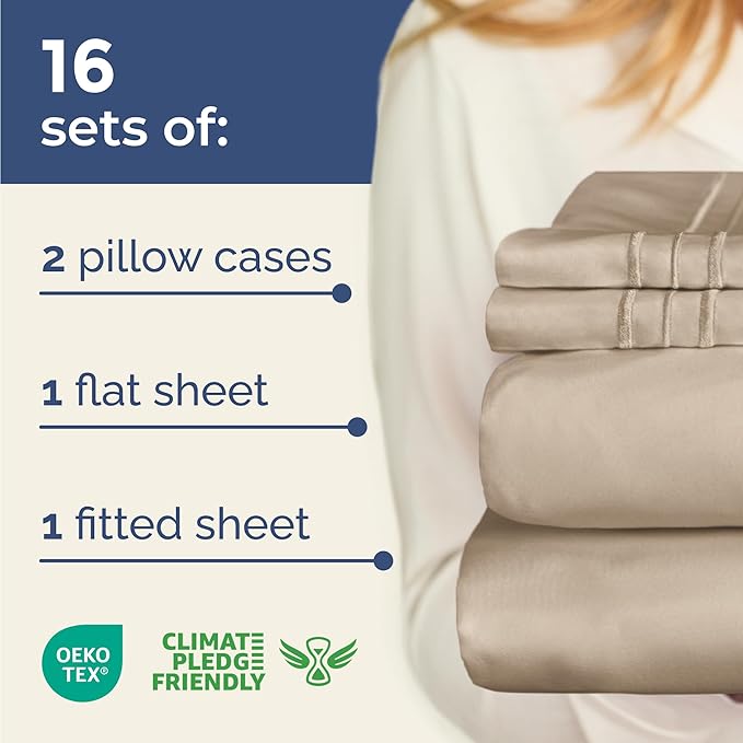 Bulk Case Pack of 16 Sheet Sets - (16) Complete Sheet Sets - Bulk Full Bedding - Wholesale Case Pack for Hotels, Spa & Airbnbs - Deep Pocket, Fade & Wrinkle Free - Cooling & Breathable - Full, Cream