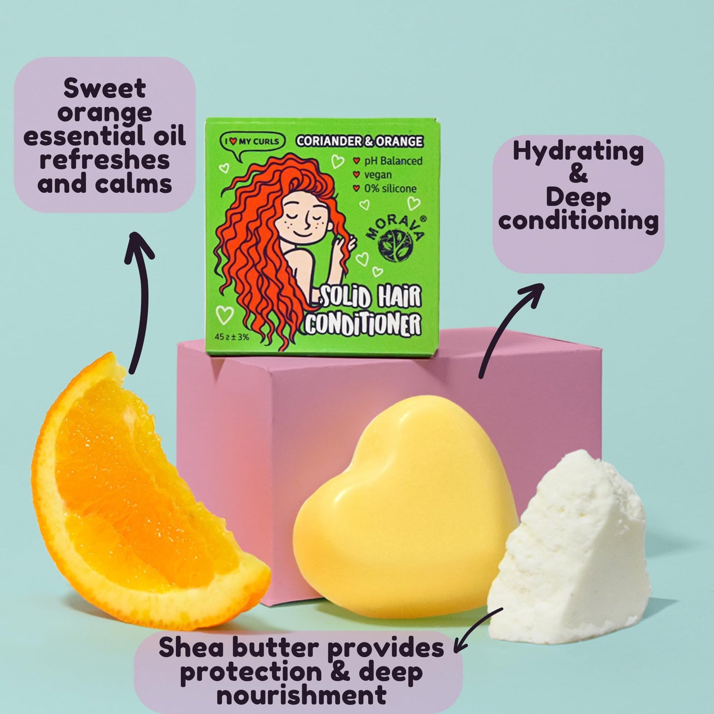 Morava Conditioner Bar for Curly Hair with Marshmallow Root Extract, Shea and Cocoa Deep Conditioner, Vitamin B5, Bar for Hair with Sustainable Ingredients, Silicon free (for curly hair)