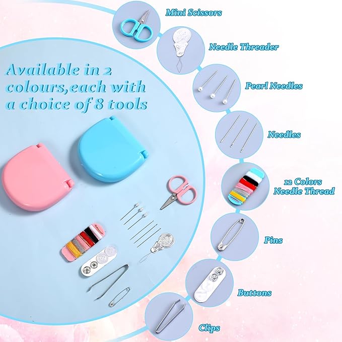 AHQiZFX 20 Pack Portable Sewing Tool Kits, Mini Travel Sewing Kit, Beginner Emergency Sewing Repair Kit with Threads Scissors Hand Sewing Needles, Plastic Sewing Kit, DIY Sewing Supplies (Blue, Pink)
