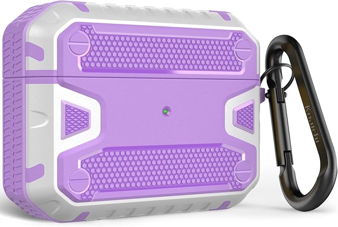 Koaichi Compatible with AirPods Pro(2nd Generation/1st Generation), Full-Body Rugged Hard Shell Protective Case Cover with Keychain Designed for AirPods Pro (2022/2019), Purple/White
