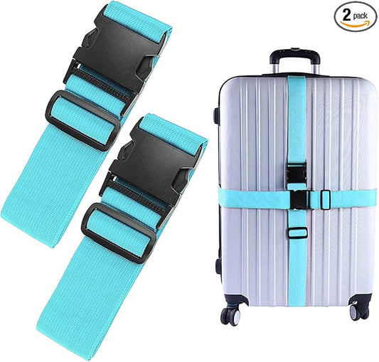 2Pcs Luggage Straps for Suitcase Travel Accessories TSA Approved, 80In Long Belts to Keep Your Suitcase Secure, Adjustable Bag Straps with Quick-Release Buckle for Travel Bag Closure, Light Blue