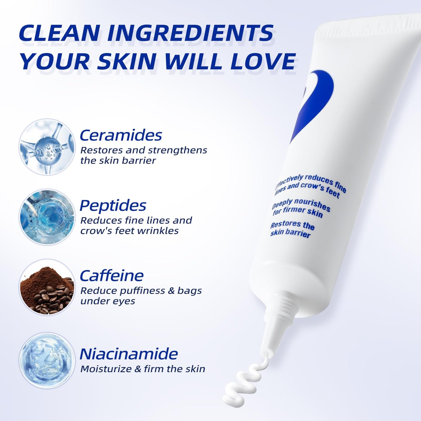 Relaso Eye Cream for Wrinkles & Crows Feet - with Essential Ceramides, Peptides & Caffeine & Niacinamide - Reduce Puffiness & Bags Under Eyes, Under Eye Cream for Women & Men, 0.5 Oz