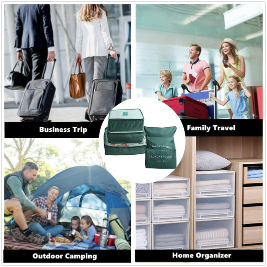 Gbateri 6 Pack Packing Cubes for Suitcases - Compression Luggage Packing Organizers with Laundry Pouch - Travel Storage Bags for Travel Accessories, Clothes, Cosmetics, Toiletries - Dark Green