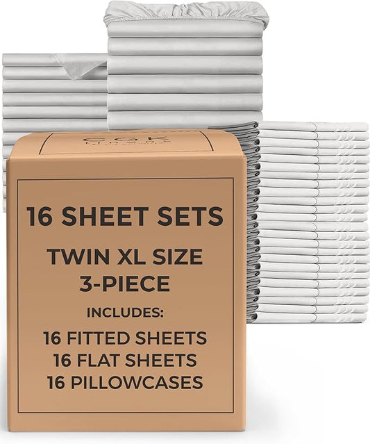 Bulk Case Pack of 16 Sheet Sets - (16) Complete Twin XL Size Sheet Sets w/ Deep Pockets - Wholesale Bulk Bedding for Hotels, Spas & Airbnbs - Breathable, Soft & Wrinkle Free - (Twin XL, French Grey)