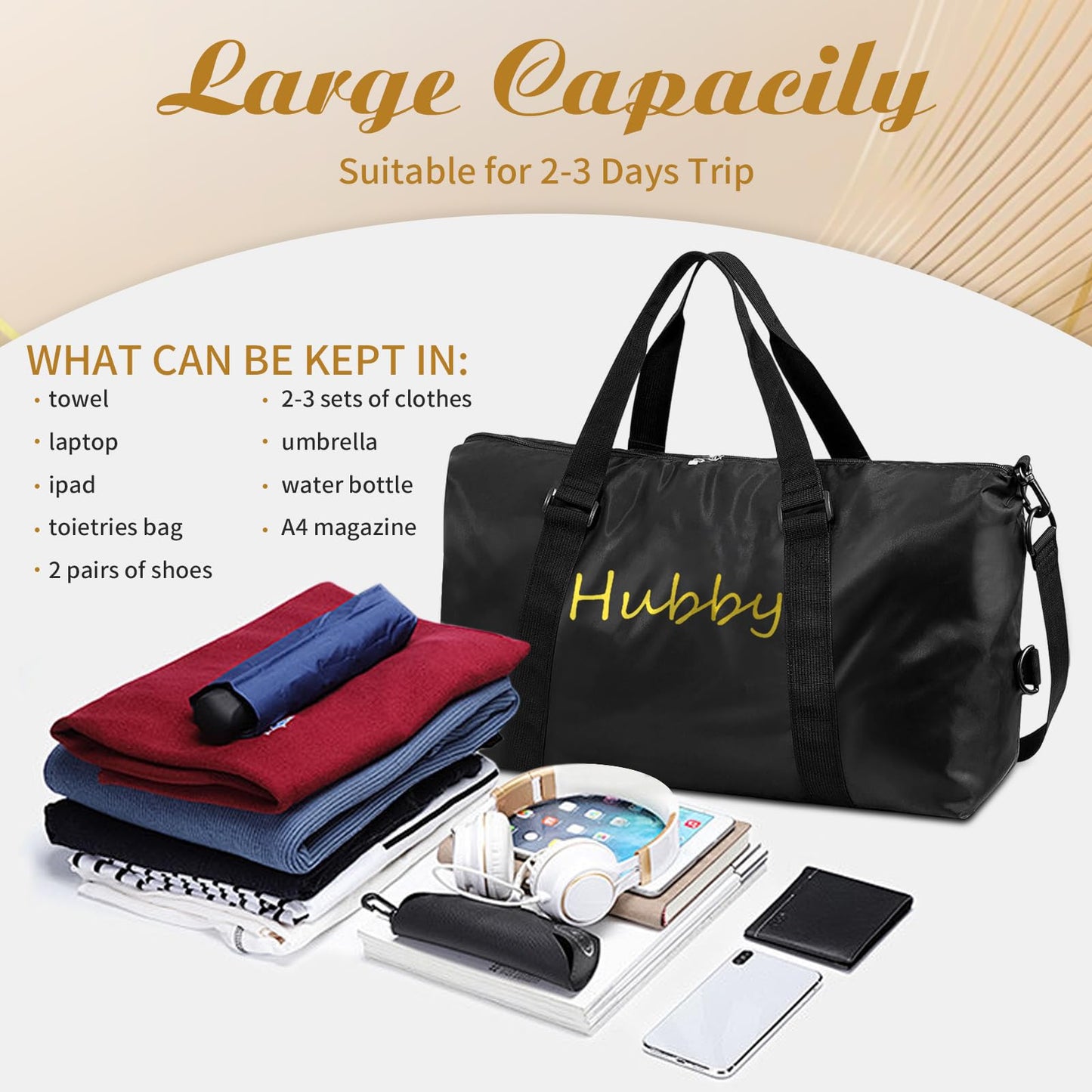 Kuabiz 2 Pcs Wifey Hubby Duffle Bag Set White Black Wedding Travel Bags Waterproof Honeymoon Travel Bags Weekender Tote Bag For Women Men Couple Bridal Shower Honeymoon Party Organizer Supplies