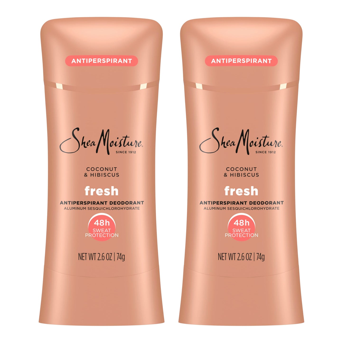 SheaMoisture Antiperspirant Deodorant Stick Fresh Coconut & Hibiscus 2 Count for 48HR Sweat & Odor Protection with No Parabens & No Mineral Oil 2.6 oz