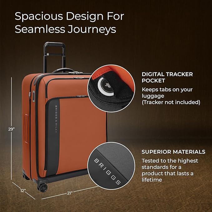 Briggs & Riley 29" Large Expandable Spinner - Checked Luggage for Travel, Suitcases with Wheels, Softside Rolling Bag for Men & Women - ZDX Collection, Canyon