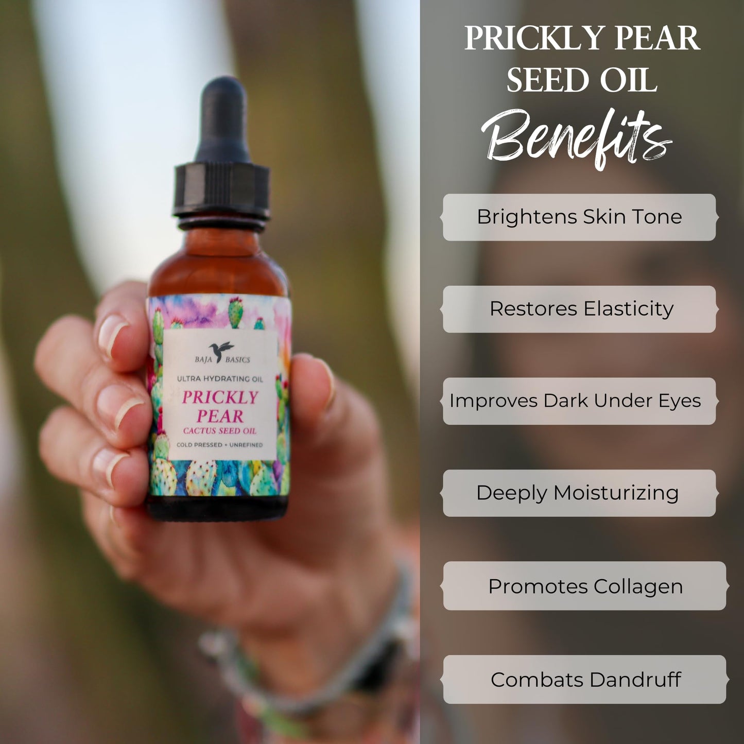 Baja Basics Prickly Pear Seed Oil Cold Pressed, Pure, Unrefined Moisturizer for Skin, Face, Body, Nails and Hair - Multi-Purpose Beauty Product For Men and Women - 1 oz Bottle