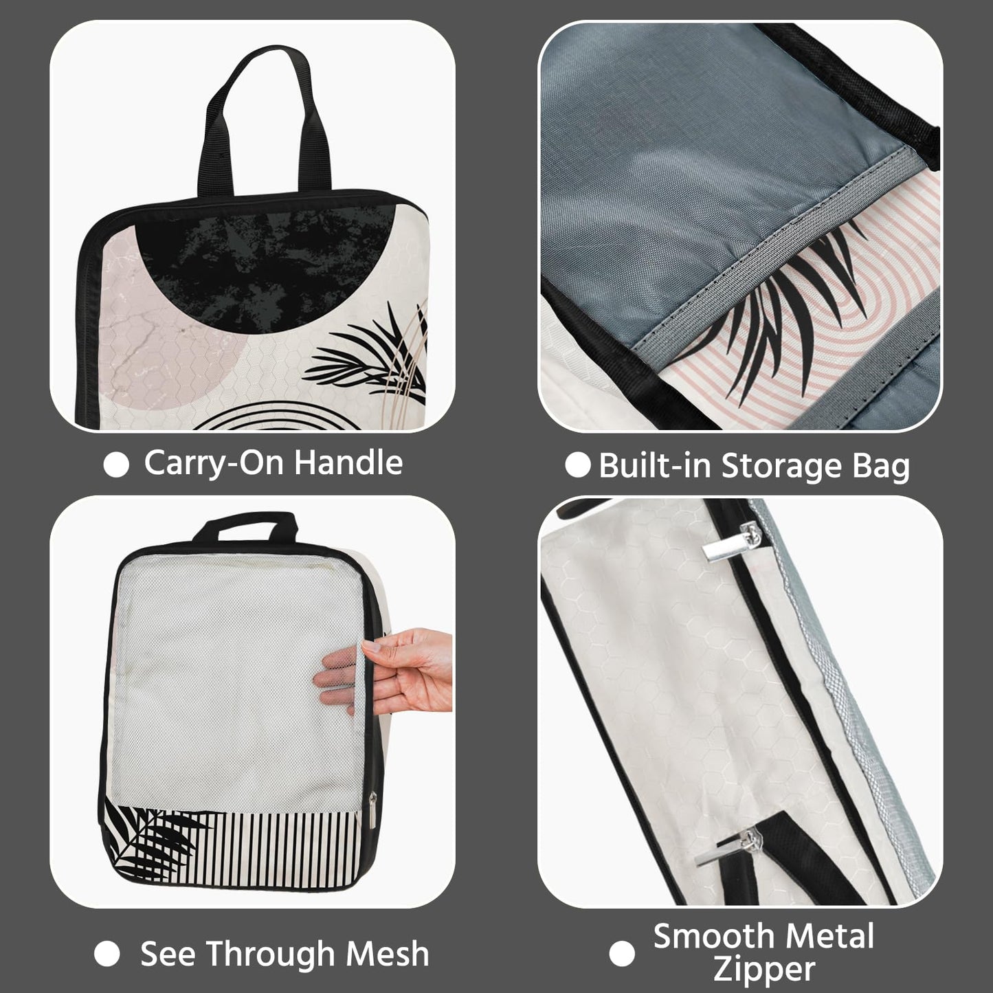 7 Pcs Compression Packing Cubes for Travel, Waterproof Suitcase Luggage Backpack Organizer with Toiletry Bag Travel Essentials for Women/Men-Black Bohemia