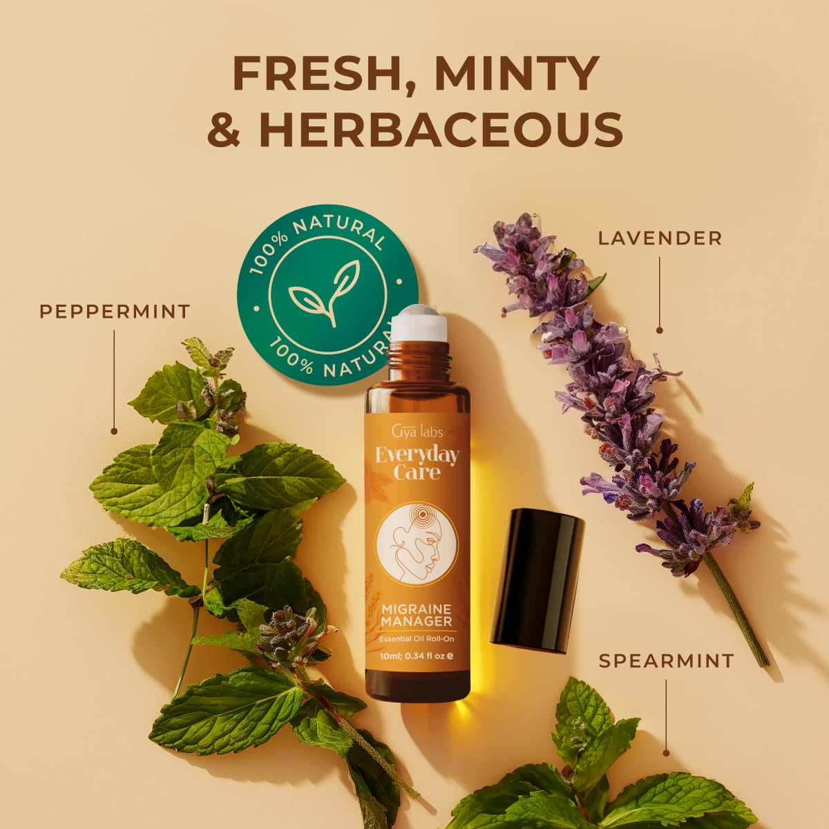 Gya Labs Migraine Essential Oil Roll on - Migraine Relief Stick Roller, Soothing Comfort for Head Tension, 100% Pure Natural, Blend with Peppermint Oil, Self Care Relaxing Gifts for Women (0.34 Fl Oz)