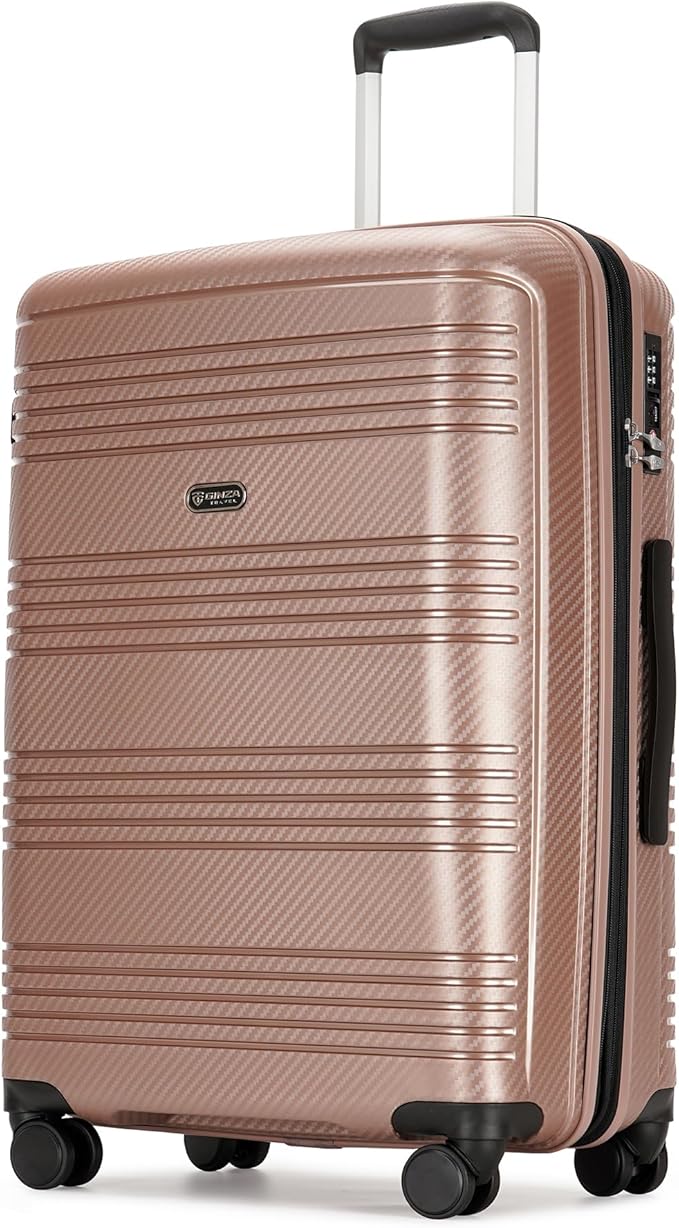 25 Inch Medium Checked Luggage Lightweight Suitcase with Spinner Wheels TSA Lock, Rose Gold