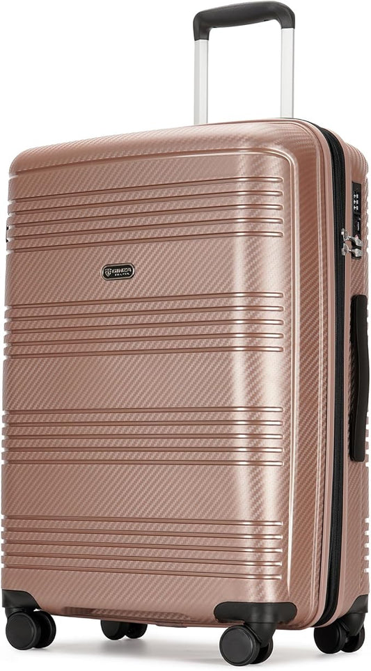25 Inch Medium Checked Luggage Lightweight Suitcase with Spinner Wheels TSA Lock, Rose Gold