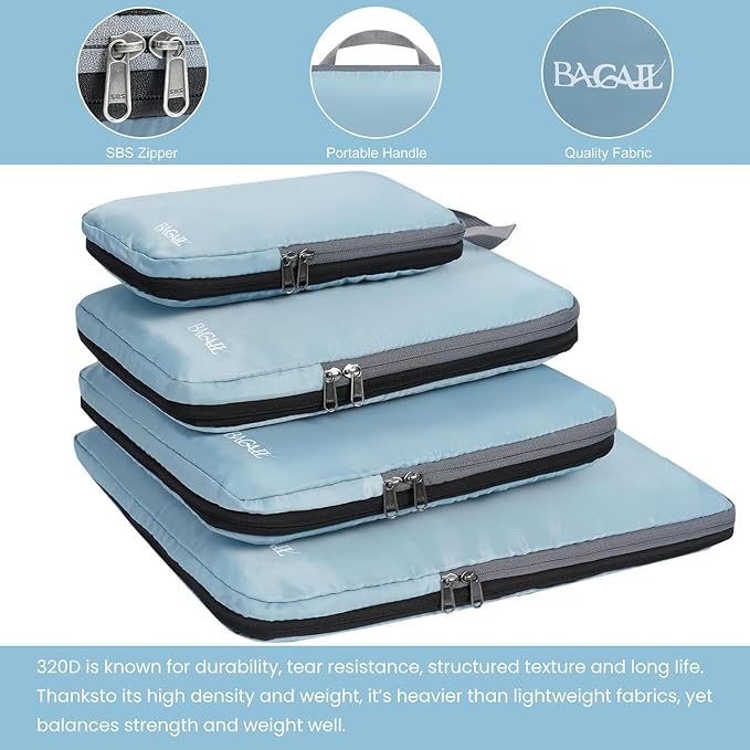 BAGAIL 4 Set/6 Set/8 Set Compression Packing Cubes Travel Accessories Expandable Packing Organizers (Cloth Pattern, 4-Dusty Blue)
