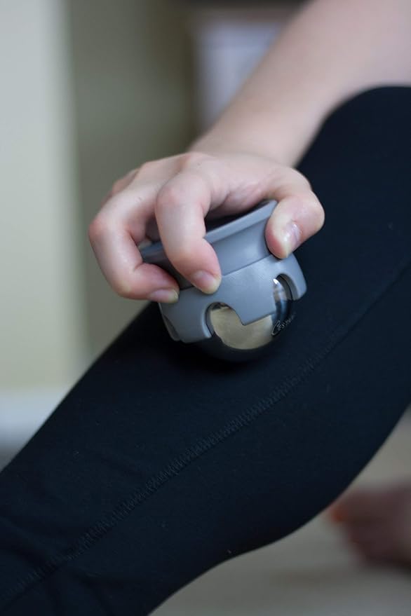 Cestari Stainless Steel Ice Hot Cold Roller for Pain Relief, Foot Massage Ball with Silicone Holder, HSA Muscle Roller, Gray