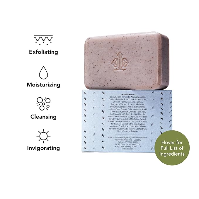 Caldera + Lab The Body Bar Exfoliating Soap– Certified, Vegan, Exfoliating and Organic Bar Soap with Antioxidant Botanicals