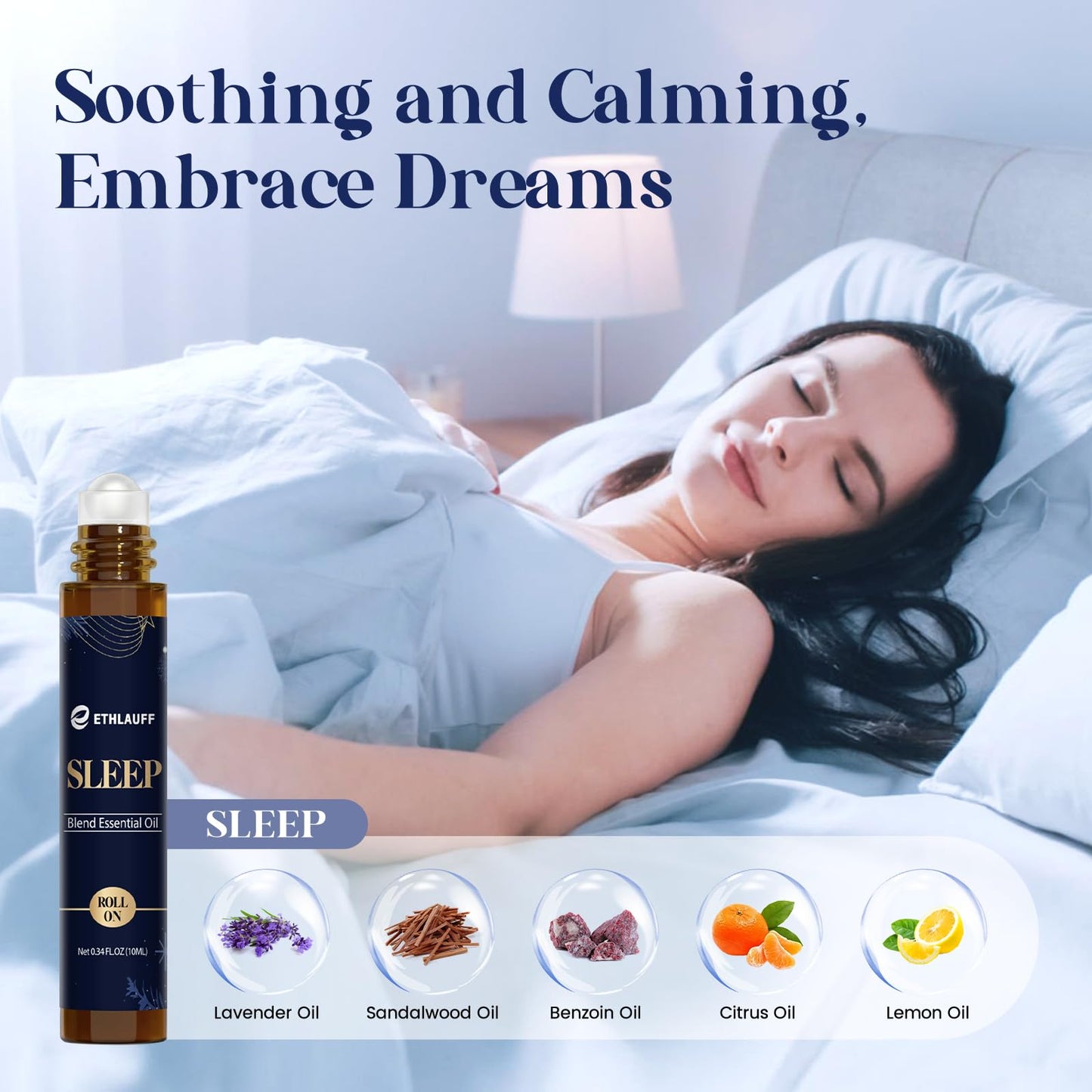 Ethlauff Essential Oil Roller Set, (Sleep, Relax, Happiness) Aromatherapy Roll On for Body Skin Care, Home - Natural Aromatherapy Gift, Relaxtion Gift, Stress Relief Gift for Women and Men