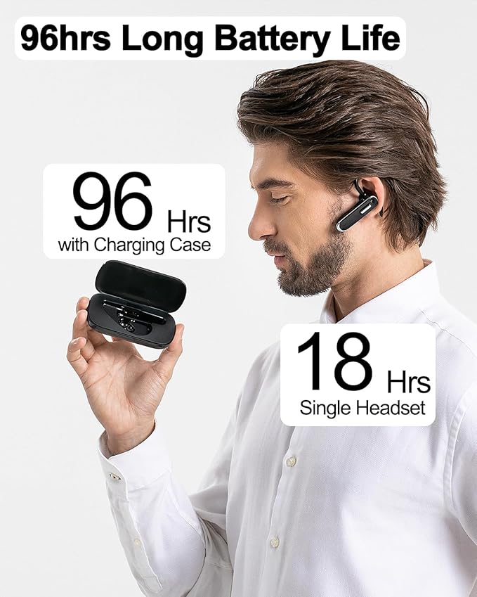 Bluetooth Earpiece for Cell Phones, V5.1 Wireless Headset Handfree with Battery Charging Case Built-in Microphone for iPhone Android Driver/Business/Office