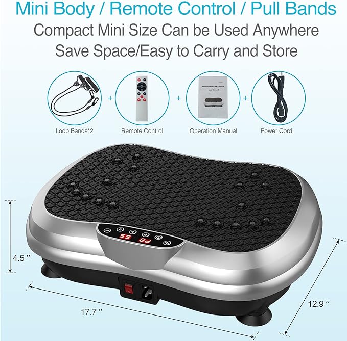 AXV Vibration Plate Exercise Machine Whole Body Workout Portable Mini Vibrate Fitness Platform Lymphatic Drainage Machine for Weight Loss Shaping Toning Wellness Home Gyms Workout (Mini)