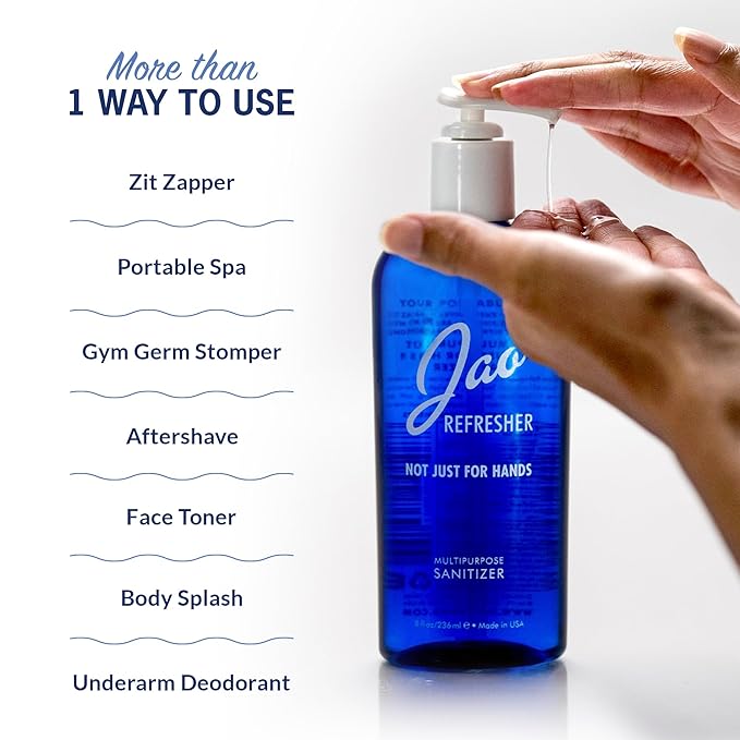 Jao Brand Jao Refresher | Multipurpose Travel Hand Sanitizer, Face Moisturizer, Toner For Face, & Aftershave | Skin Care Travel Essentials | Plant-based | No Parabens, No Sulphates | 8 oz