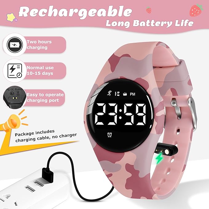 Kids Watches for Girls Boys Digital Sport Watch with Step Counter Pedometer Vibration Alarm Clock, No App Waterproof Fitness Tracker Kids Watch Boys Girls Teens Students Ages 5-16