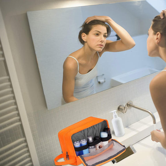 Toiletry Bag for Men Hanging Dopp Kit Water Resistant Shaving Bag Small Toiletry Bag for Traveling (Pure Orange)