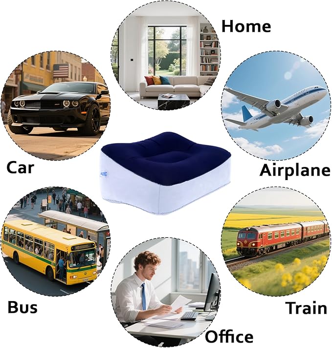 Inflatable Foot Rest, Portable Foot Rest, Inflatable Airplane Foot Rest Pillow - Portable Travel Foot Elevator, Foot Rest for Swelling, Lightweight Foot Stool for Economy Class (Grey)