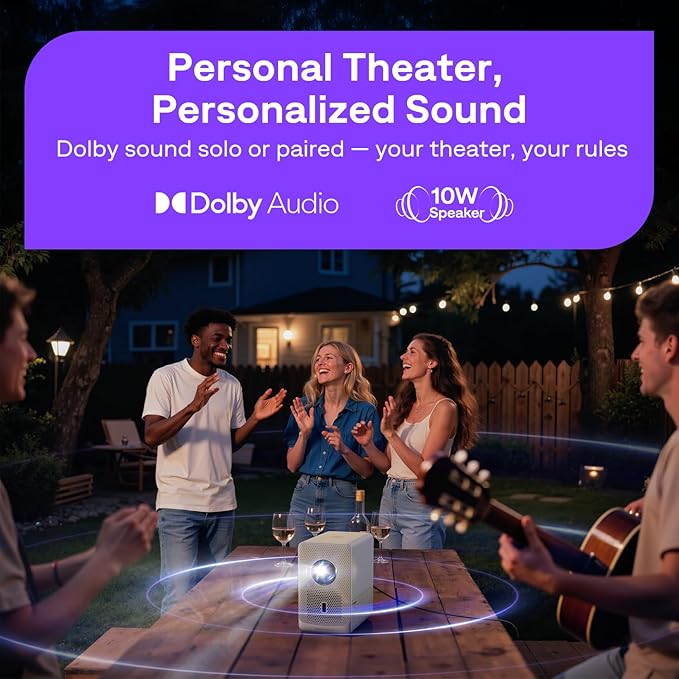 Aurzen Roku TV Smart Projector with Wifi and Bluetooth, D1R Cube Roku Streaming Experience Built-in, Sealed Optical Engine, 1080P FHD, Dolby Audio, Portable Projector for Home/Outdoor Movies Gray