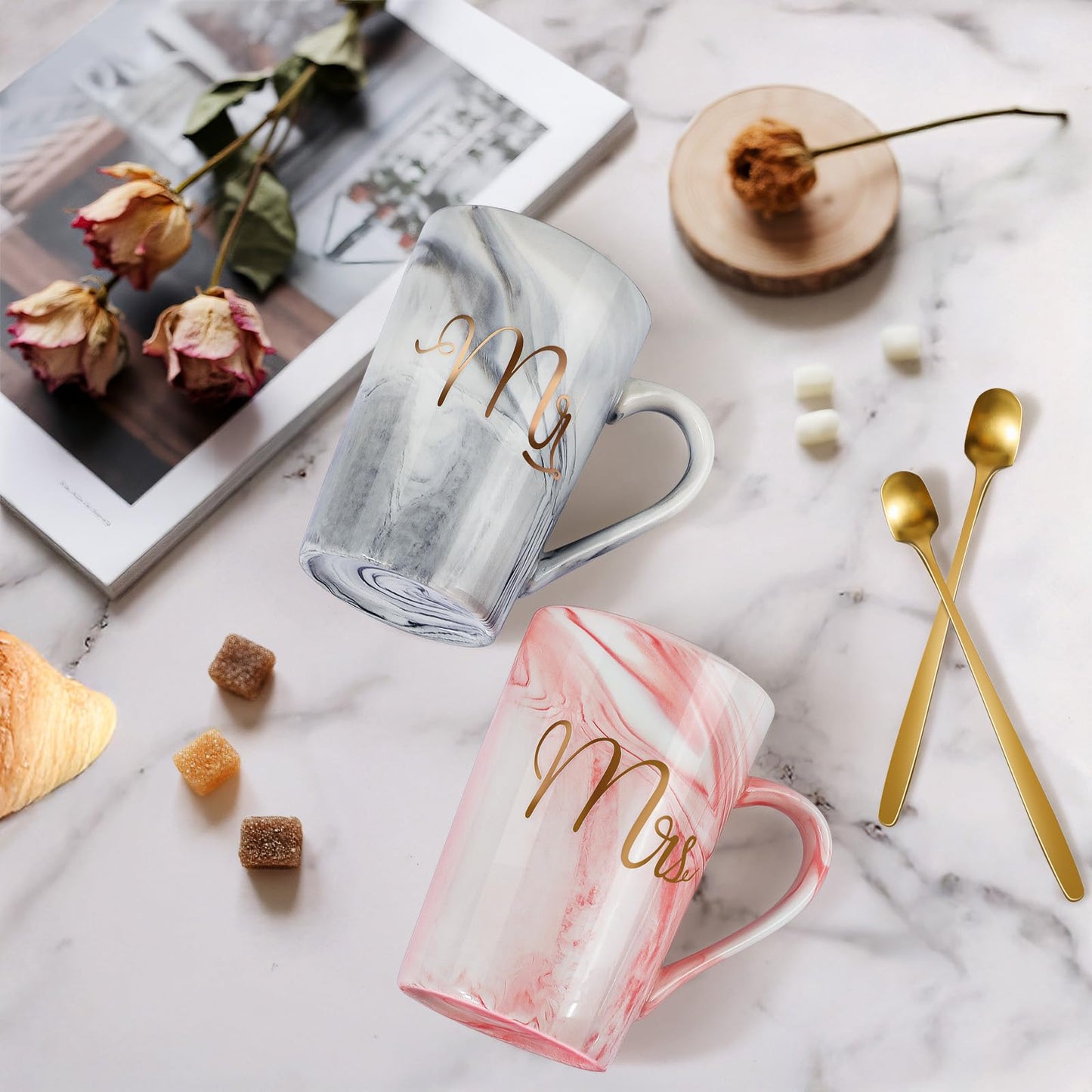 Linkax Mr and Mrs Coffee Mug Couple Gifts, White Elephant Christmas Wedding Gifts for Couples 2025, Useful Anniversary Engagement Present for Couple Newlyweds Husband Wife Bridal Shower Bride to Be