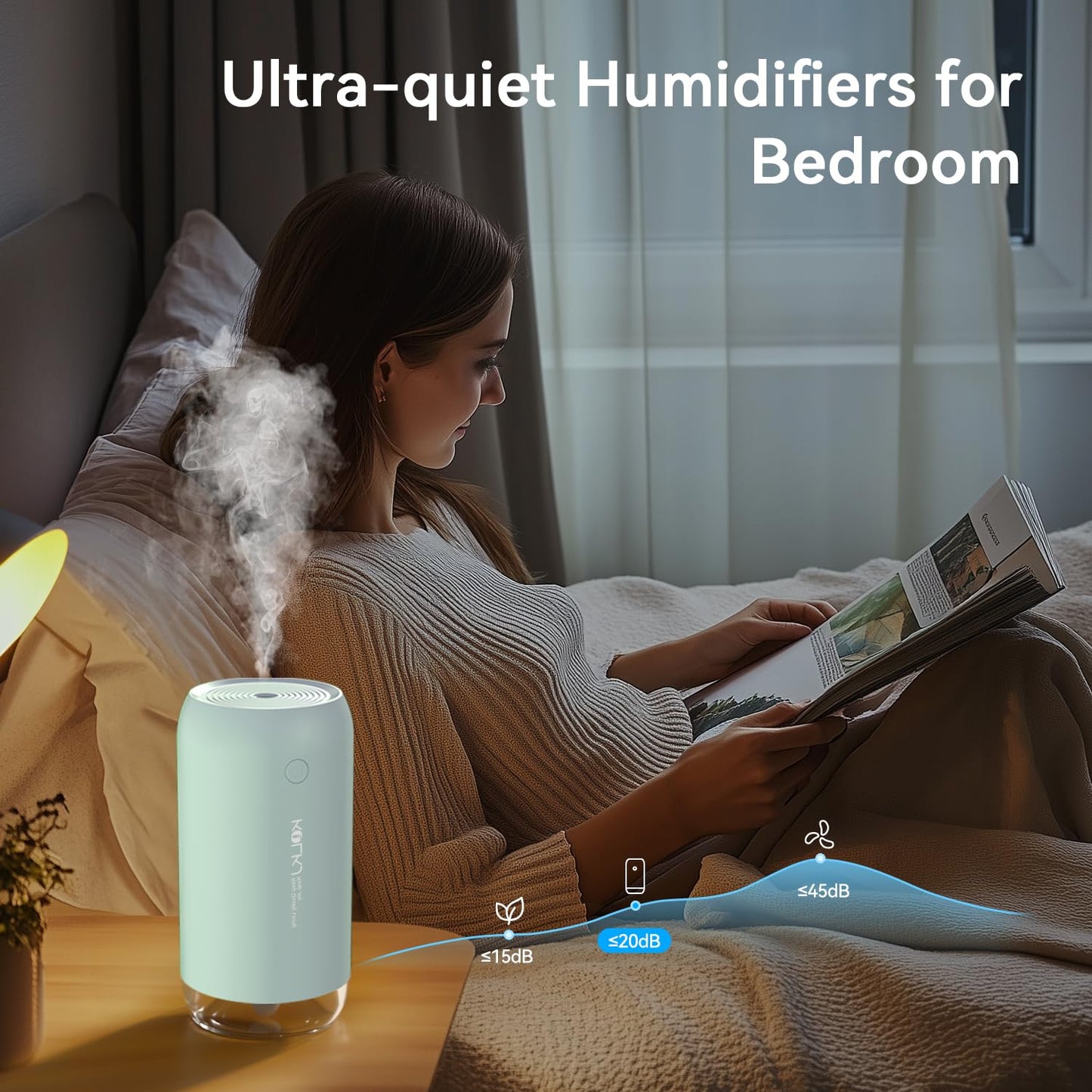 Portable Mini Humidifier, Small Personal Desktop Air Humidifier for Bedroom Home Plants Car indoor Office with 2 Mist Modes & Auto Shut-off（Blue）