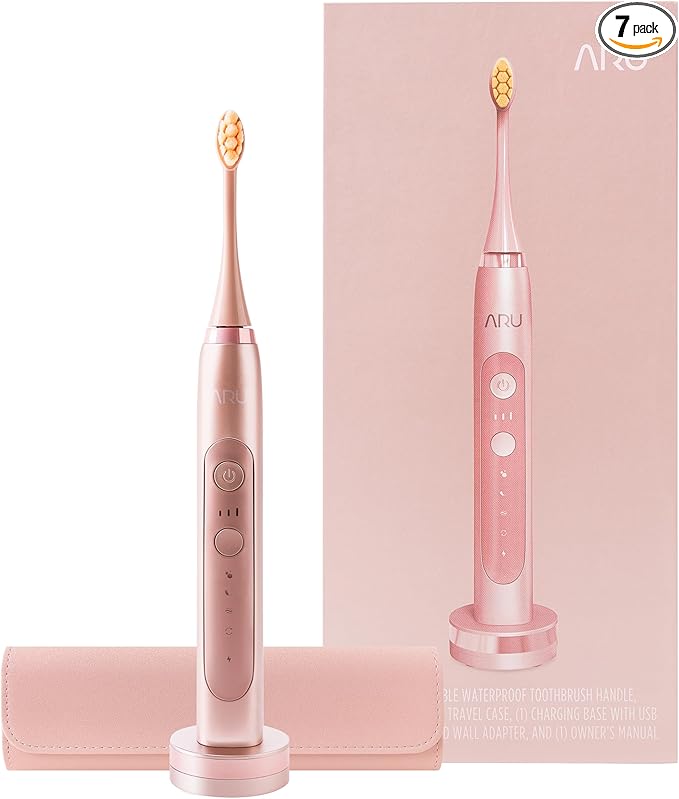 ARU Sonic Toothbrush Starter Kit with Customizable Modes and 2 Minute Timer, ADA-Approved Electric Toothbrush for Adults, Soft Toothbrush for Gums, 45+ Days Battery, Travel Case, Rose Pink