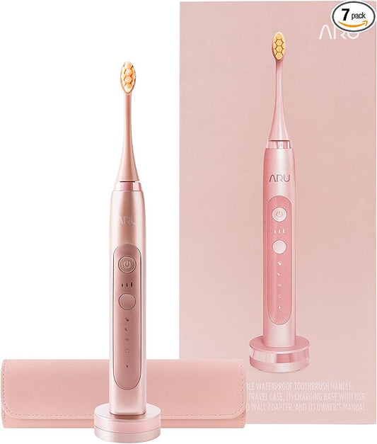 ARU Sonic Toothbrush Starter Kit with Customizable Modes and 2 Minute Timer, ADA-Approved Electric Toothbrush for Adults, Soft Toothbrush for Gums, 45+ Days Battery, Travel Case, Rose Pink