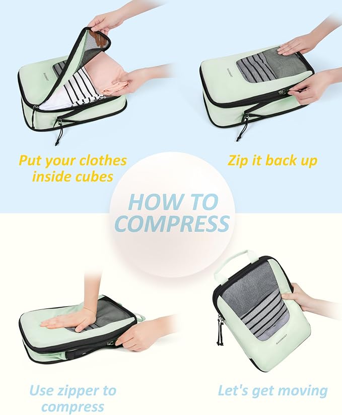 BAGSMART Compression Packing Cubes for Travel, 6 Set/5 Set/4 Set, Compression Suitcase Organizer Bags Set for Suitcases Travel Essentials, Lightweight Packing Organizers