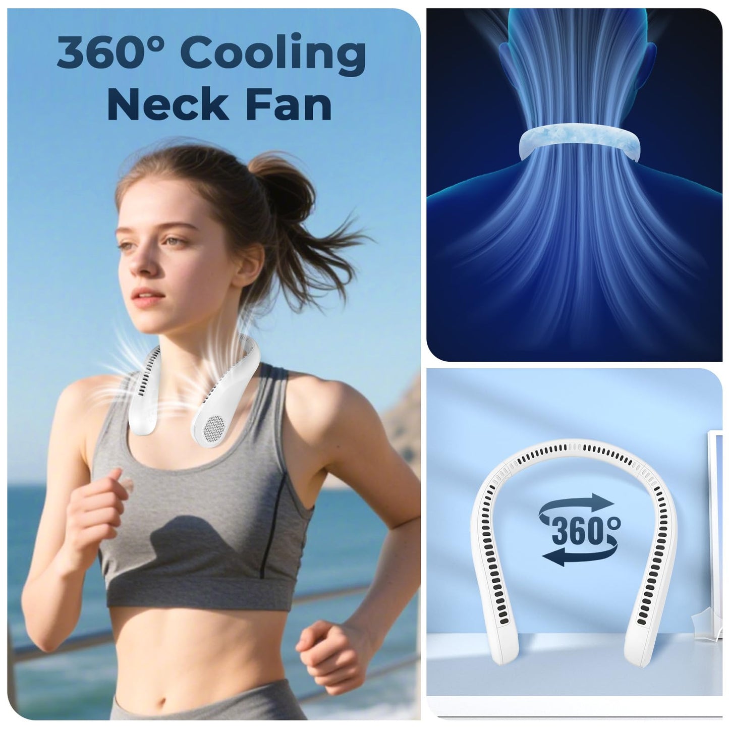 Portable Neck Fan Rechargeable, 360° Cooling Personal Fan Wearable Neck Fans, 4000mAh Personal Fans Portable Rechargeable, No Hair Twisting, Hands Free, Bladeless, Gift for Women Men Mother Father