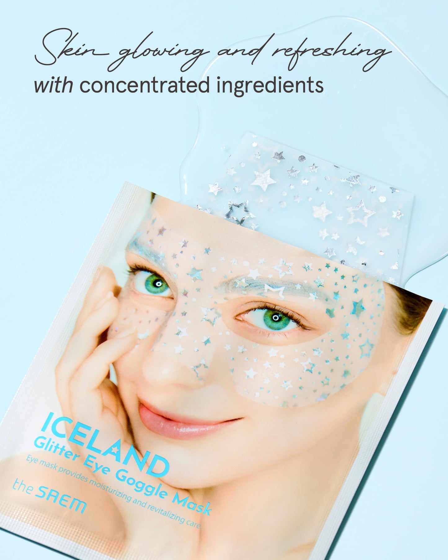 THESAEM Iceland Glitter Eye Goggle Mask - Refreshing & Hydrating Korean Eye Mask Patch for Puffy Eyes - Vitamin & Hyaluronic Acid - Tencel Hydrogel Sheet - Gift for Women 10ea