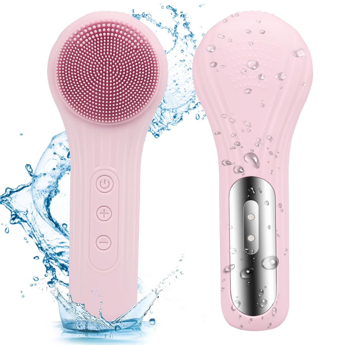 Feoflen Silicone Face Scrubber Exfoliator, Silicone Face Wash Brush for Men & Women, Ipx7 Waterproof Rechargeable Facial Cleaner for Deep Cleansing, Exfoliating, Massage Face Scrubber (Pink)