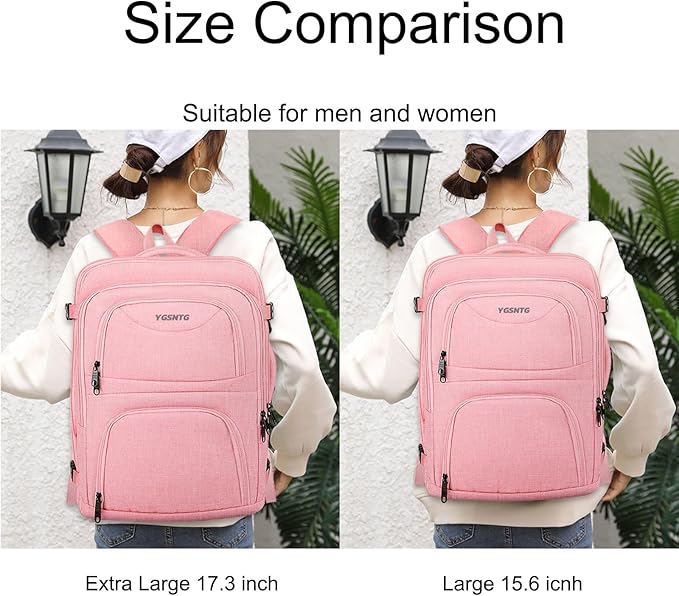 Carry On Backpack for Women, Pink Backpack, Large Expandable Travel Bag, 15.6 Inch Travel Laptop Backpack with USB, Personal Item Size Teacher Traveling Backpack, Pink