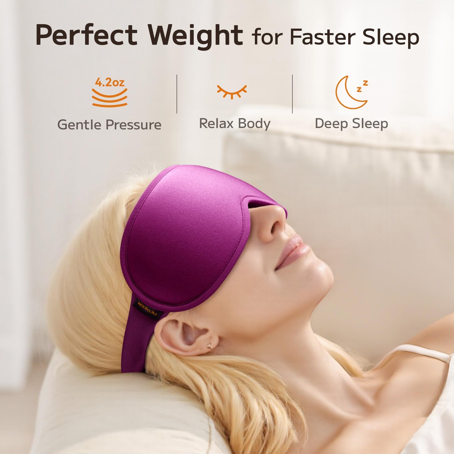 Weighted Sleep Mask 2 Pack - 3D Contoured Eye Masks for Sleep, Best Blackout Sleep Masks for Women Men, Eye Mask for Travel, Meditation, Airplane, Memory Foam, Adjustable Strap, Black Purple
