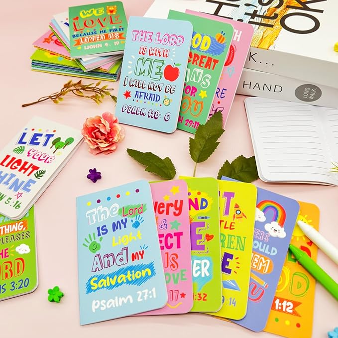 24Pcs Bible Verse Notepads,Mini Religious Pocket Notebooks Motivational Christian Small Inspirational Notepads Journals Gift Bulk Prizes for Kids Teacher School Home Travel Supplies (Bible Colorful)