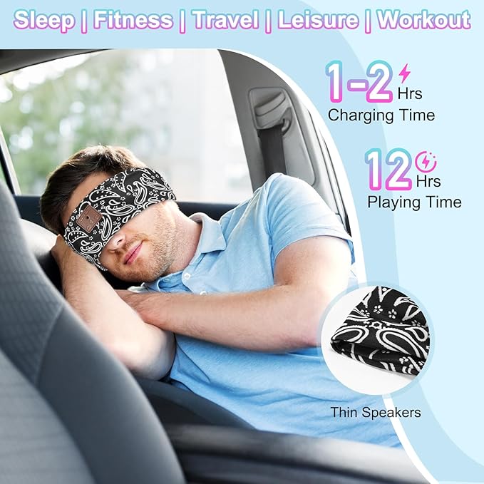 2-Pack Sleeping Headphones, Bluetooth 5.4 Headband Headphones, Wireless Bluetooth Headband for Yoga, Running, Workout, Travel, Sports, Unique Presents for Adult Teens - Black&Blue