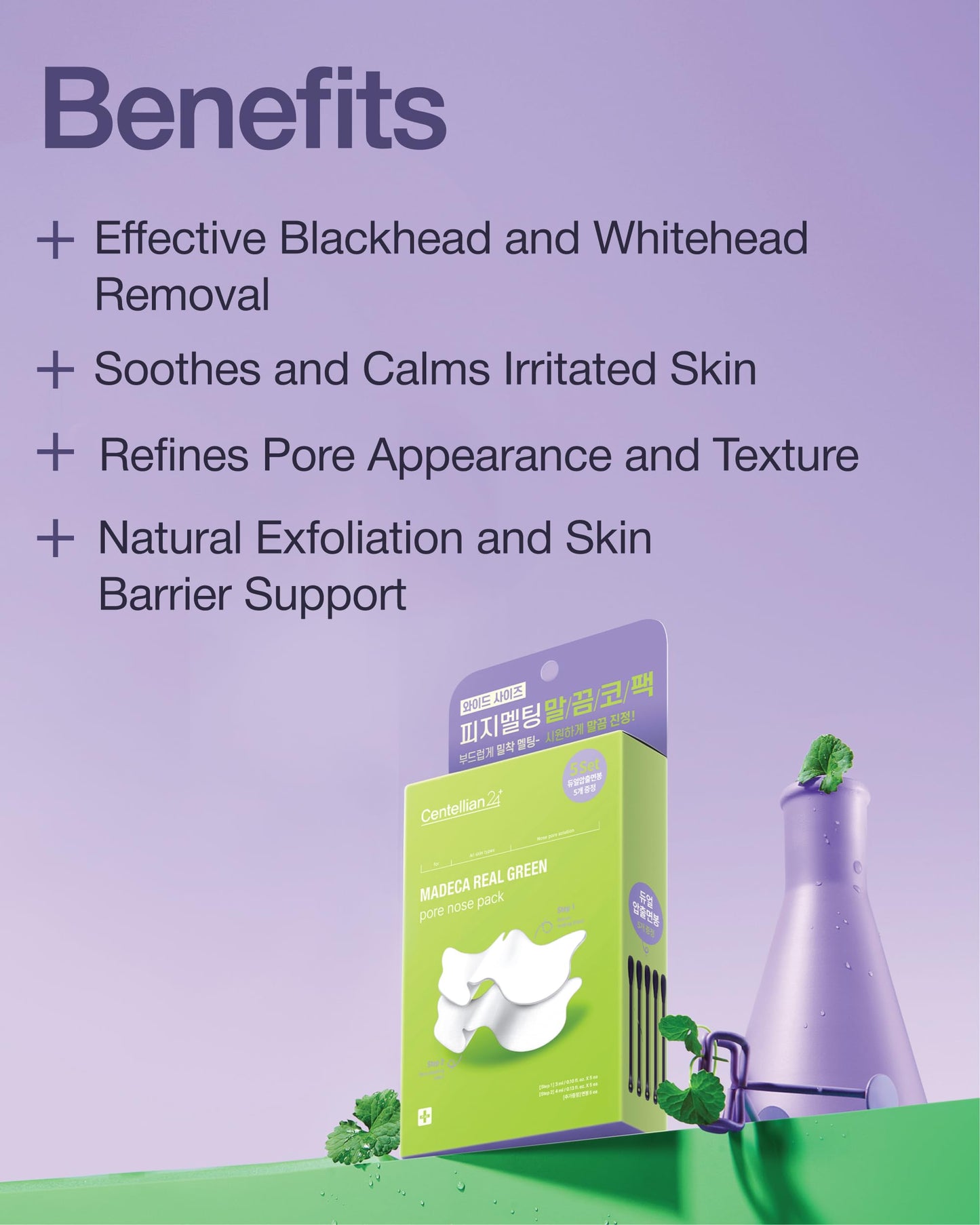CENTELLIAN 24 Madeca Real Green Pore Nose Patch (0.24fl oz, Pack of 5) - Dual-Step Bio-Cellulose Sheet, Reduces Whiteheads & Blackheads, Soothes & Tightens Pores, Korean Skin Care. TECA, Liposome