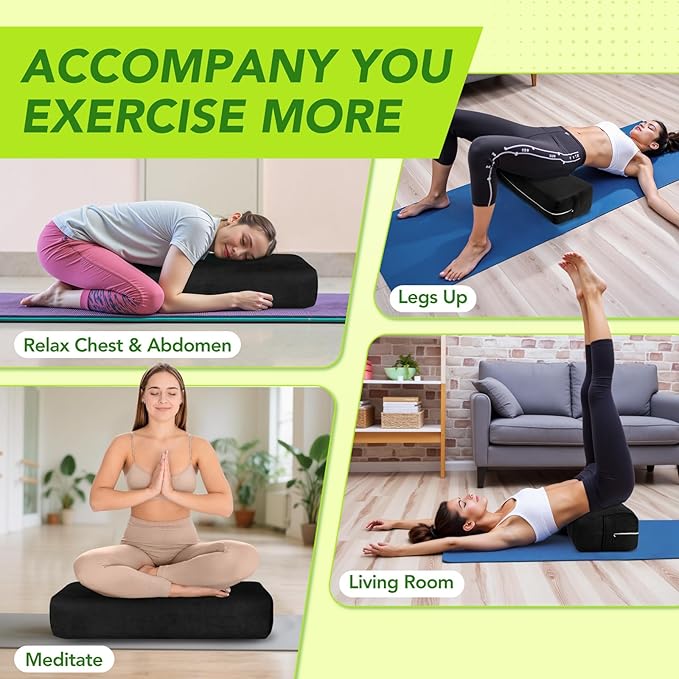 Rectangular Yoga Bolster - Meditation Pillow with Washable Suede Cover, 27"X10" X5.5"