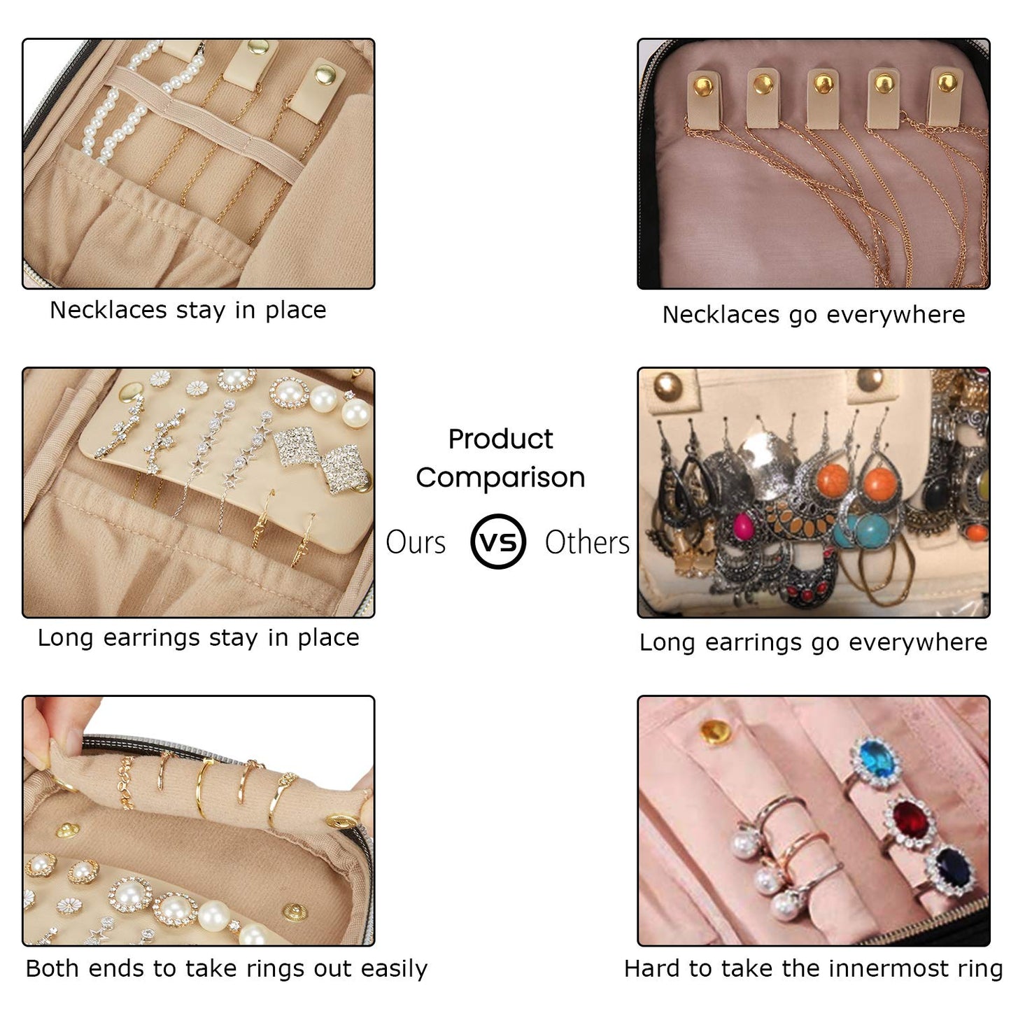 BAGSMART Travel Jewelry Organizer Case Small Jewelry Roll for Journey-Rings, Necklaces, Earrings, Bracelets, Soft Pink